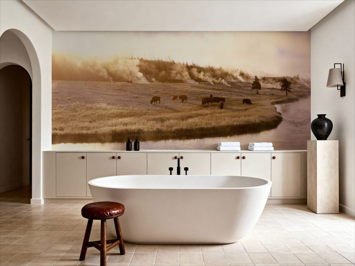 Bison Firehole River Mural Wallpaper - room preview 06