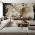 Golden Hydrangeas I White Mural Wallpaper - room preview 06