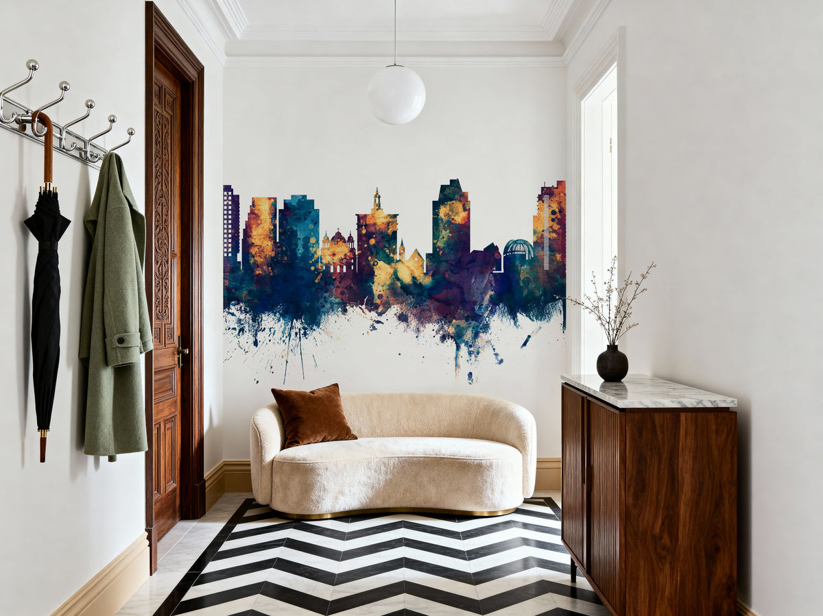 San Jose California Skyline Blue & Bronze Mural Wallpaper - room preview 06