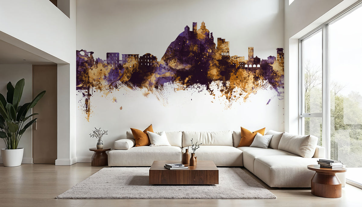 Monterosso Al Mare Italy Skyline Purple & Gold Mural Wallpaper - room preview 06