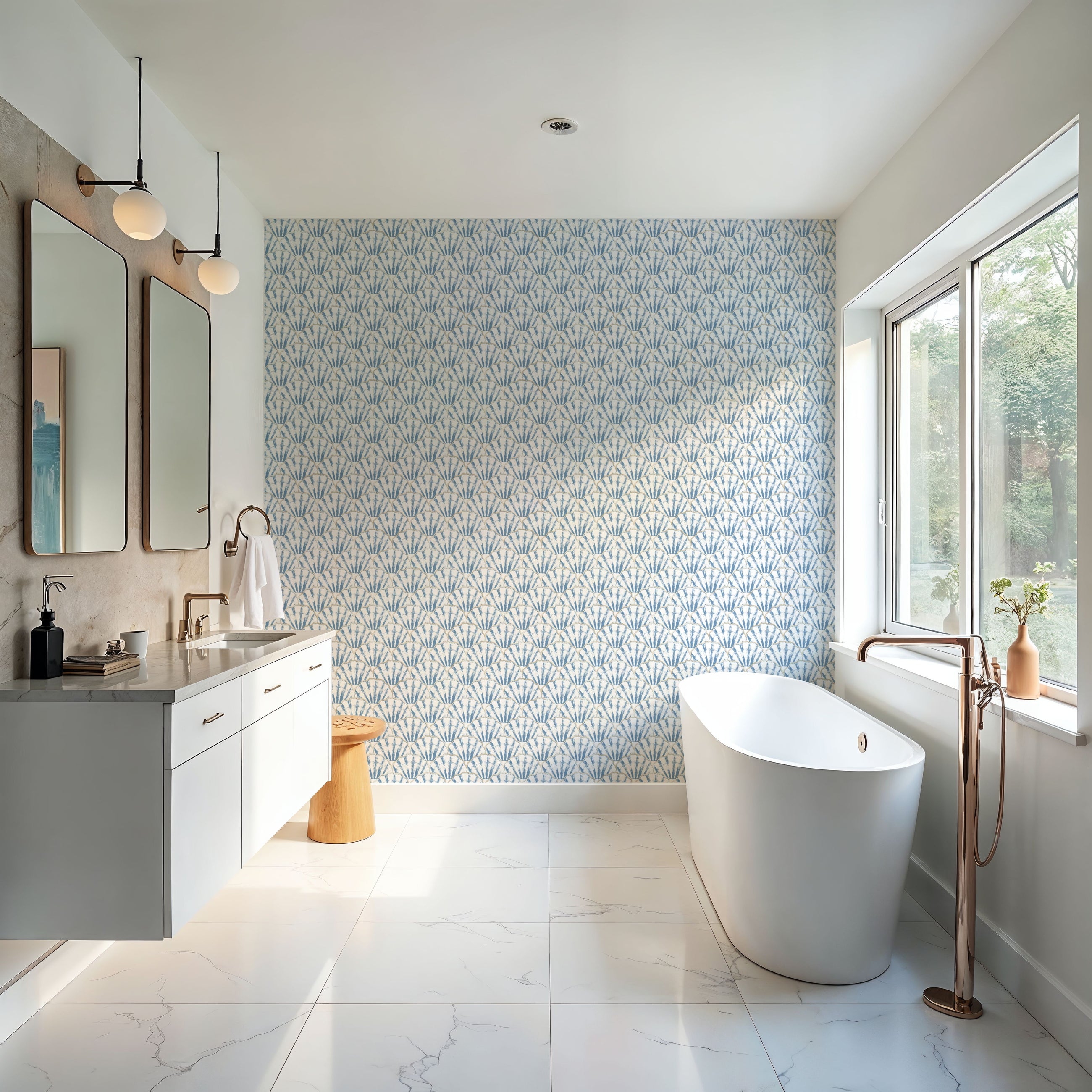 Mermaid Shells, Blue Mural Wallpaper