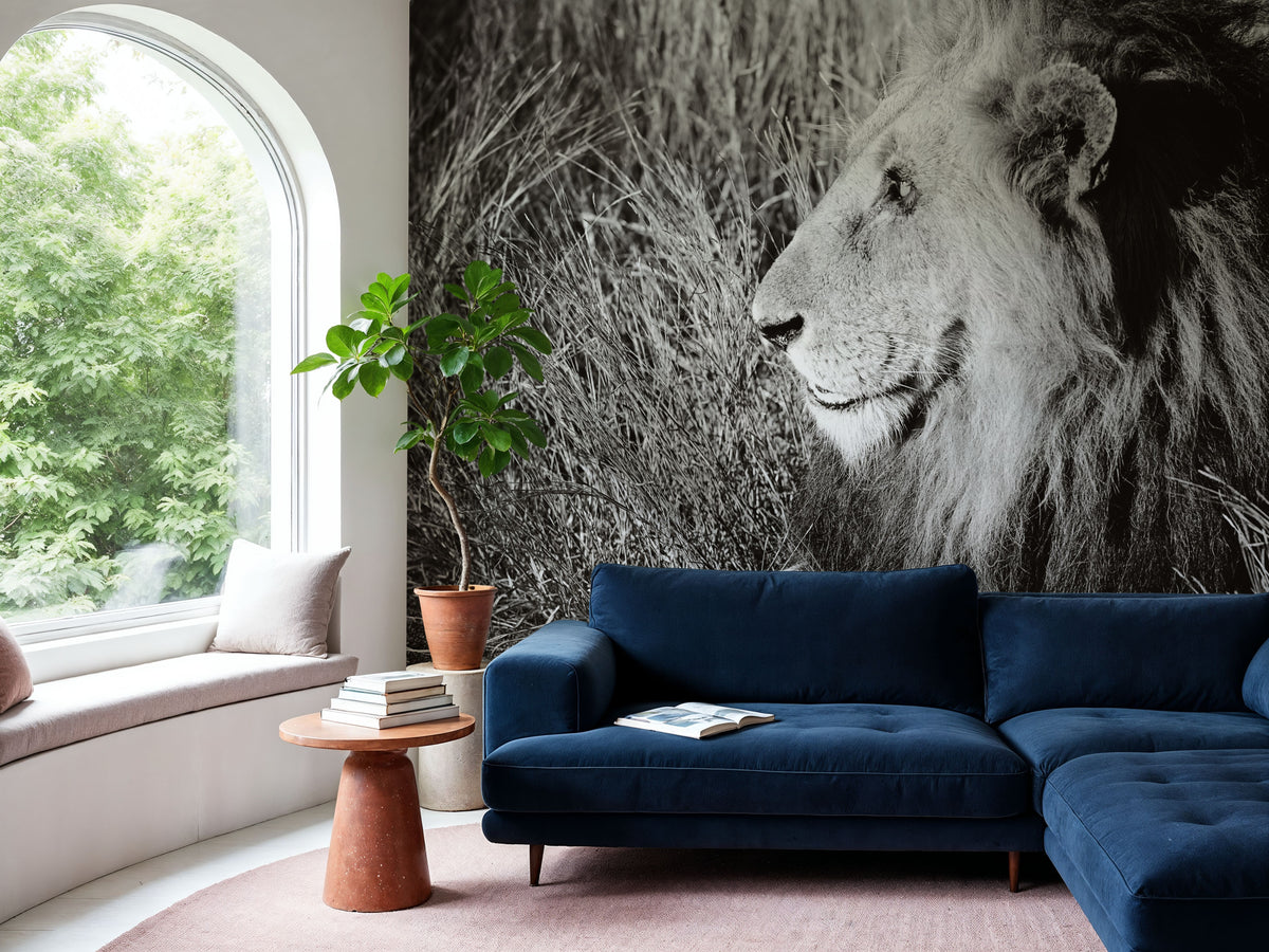 Golden Old Lion Square BW Mural Wallpaper - room preview 06
