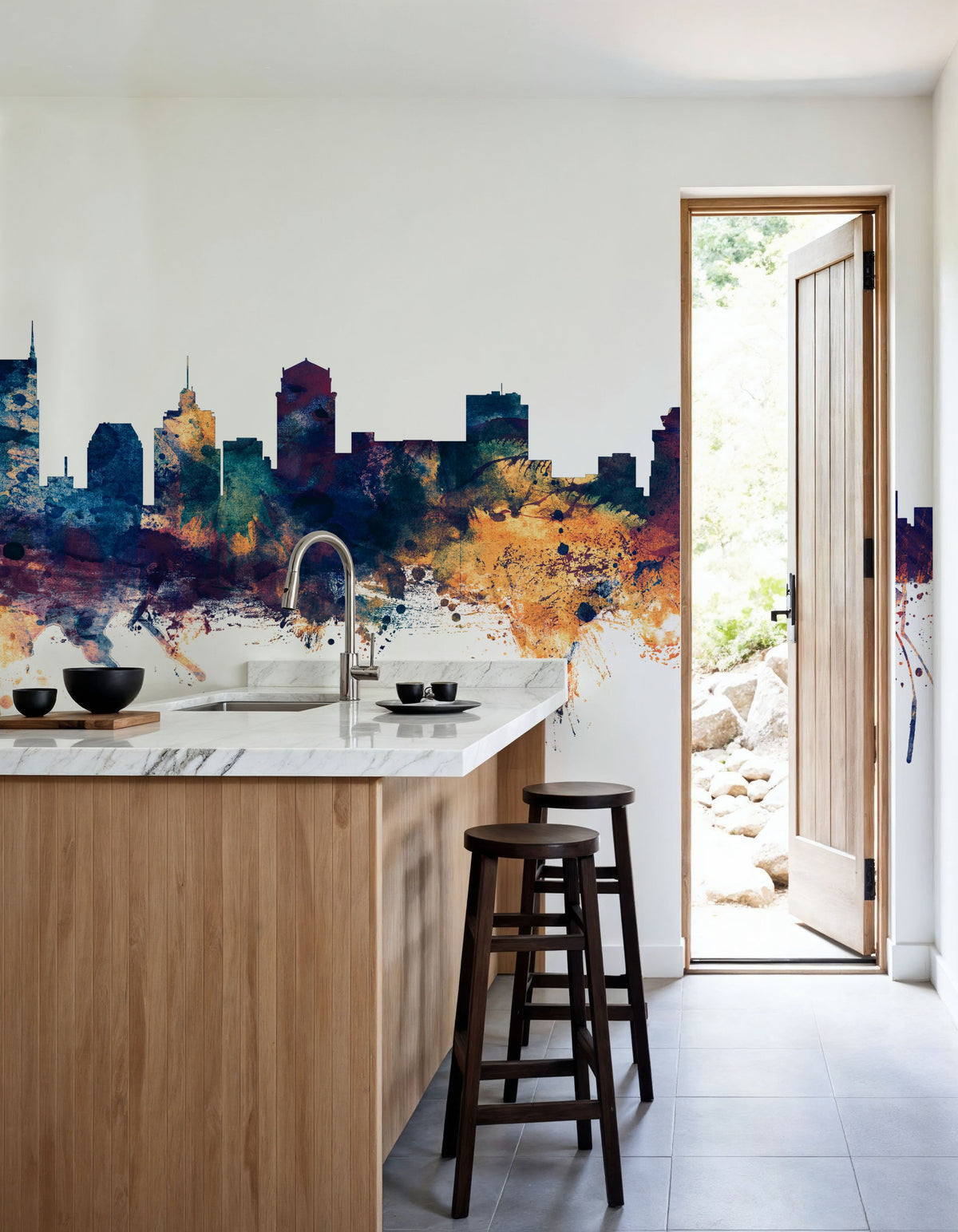 Nashville Tennessee Skyline Blue & Bronze Mural Wallpaper - room preview 06