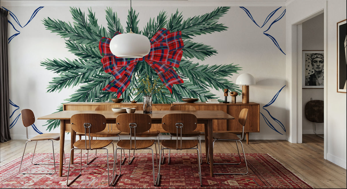 Holiday Tartan and Chinoiserie V Mural Wallpaper - room preview 06
