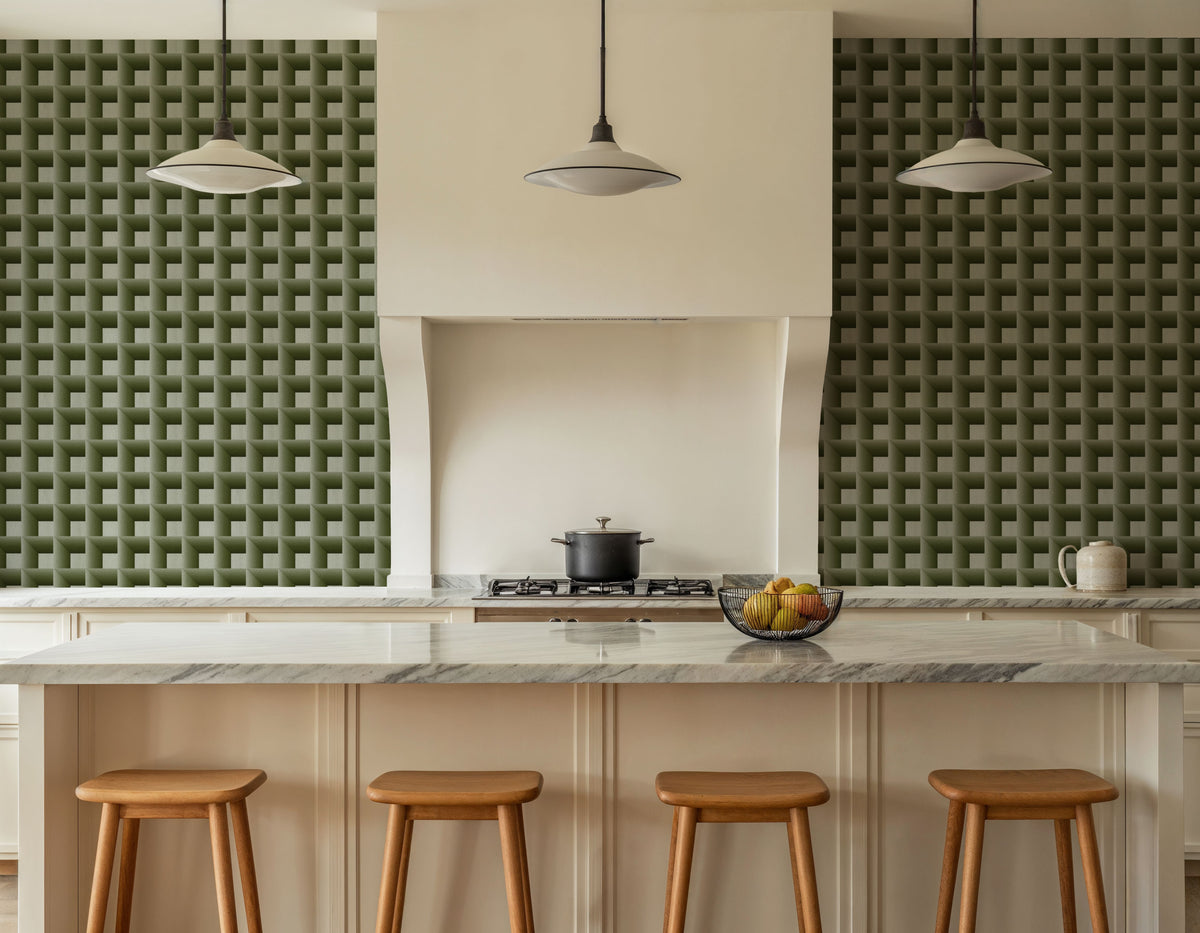 Decorative Cubes, Forest Green Mural Wallpaper - room preview 06