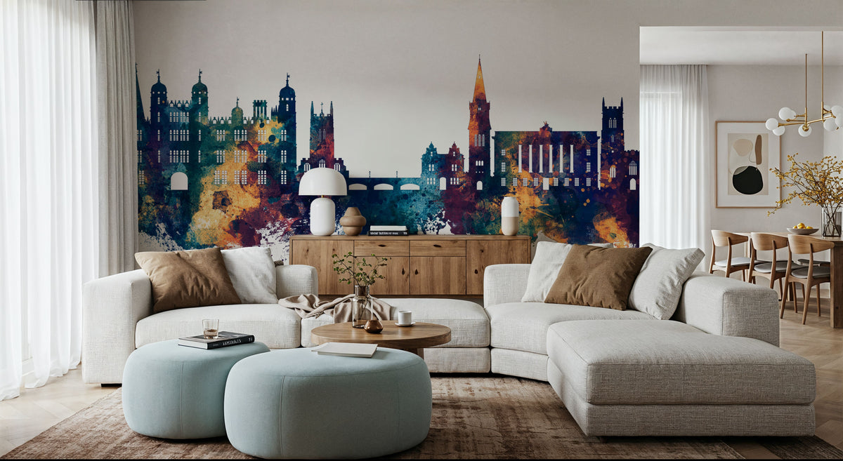 Stamford England Skyline Blue & Bronze Mural Wallpaper - room preview 06