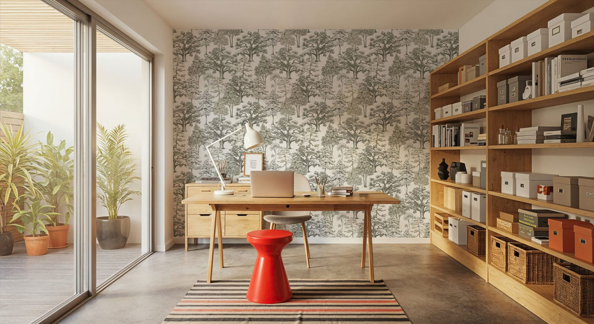 Park Trees, White Mural Wallpaper - room preview 06