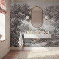 Riverbank Oak Landscape, Pewter Mural Wallpaper - room preview 06