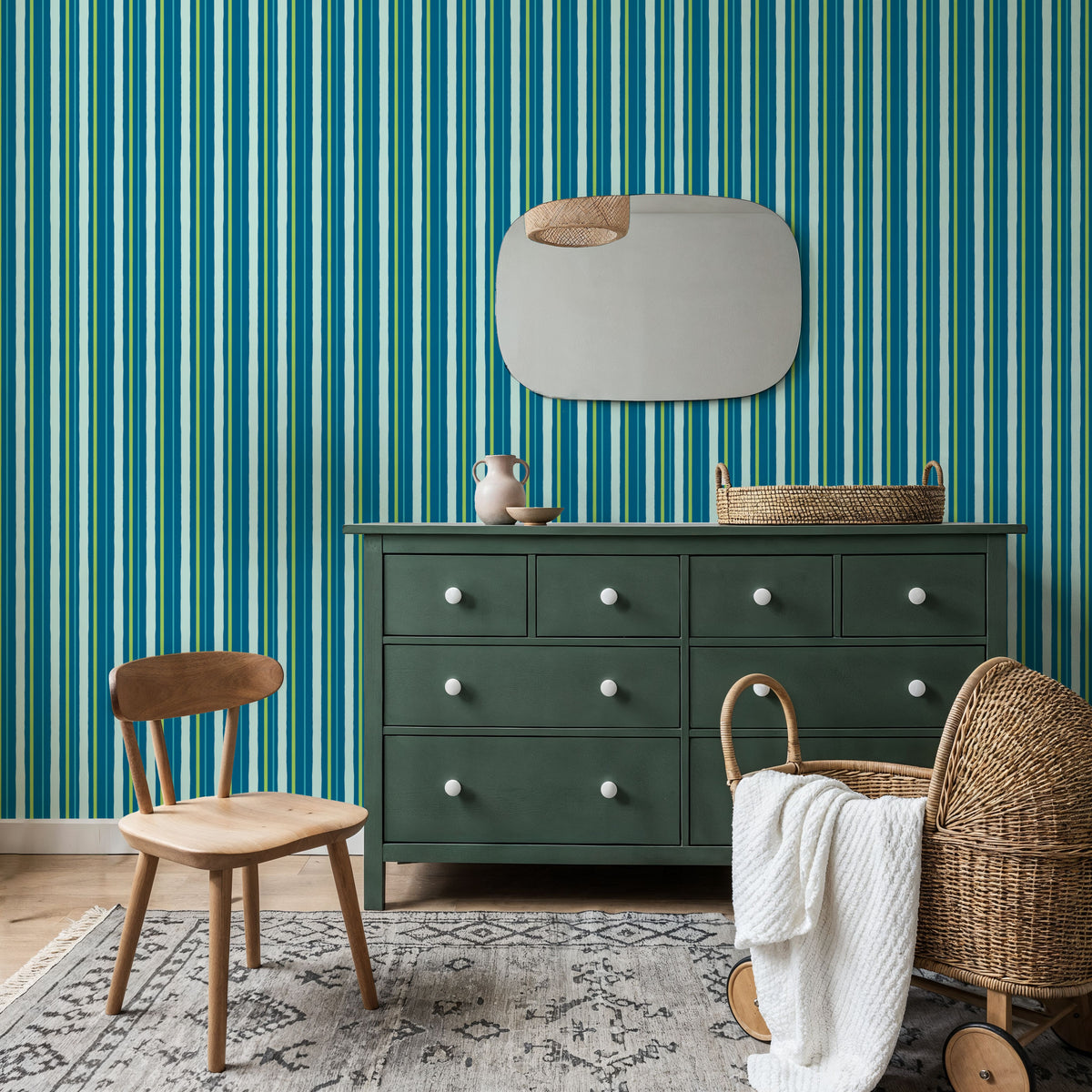 Kala Lines Green Mural Wallpaper - room preview 06