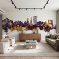 Maidstone England Skyline Purple & Gold Mural Wallpaper - room preview 06