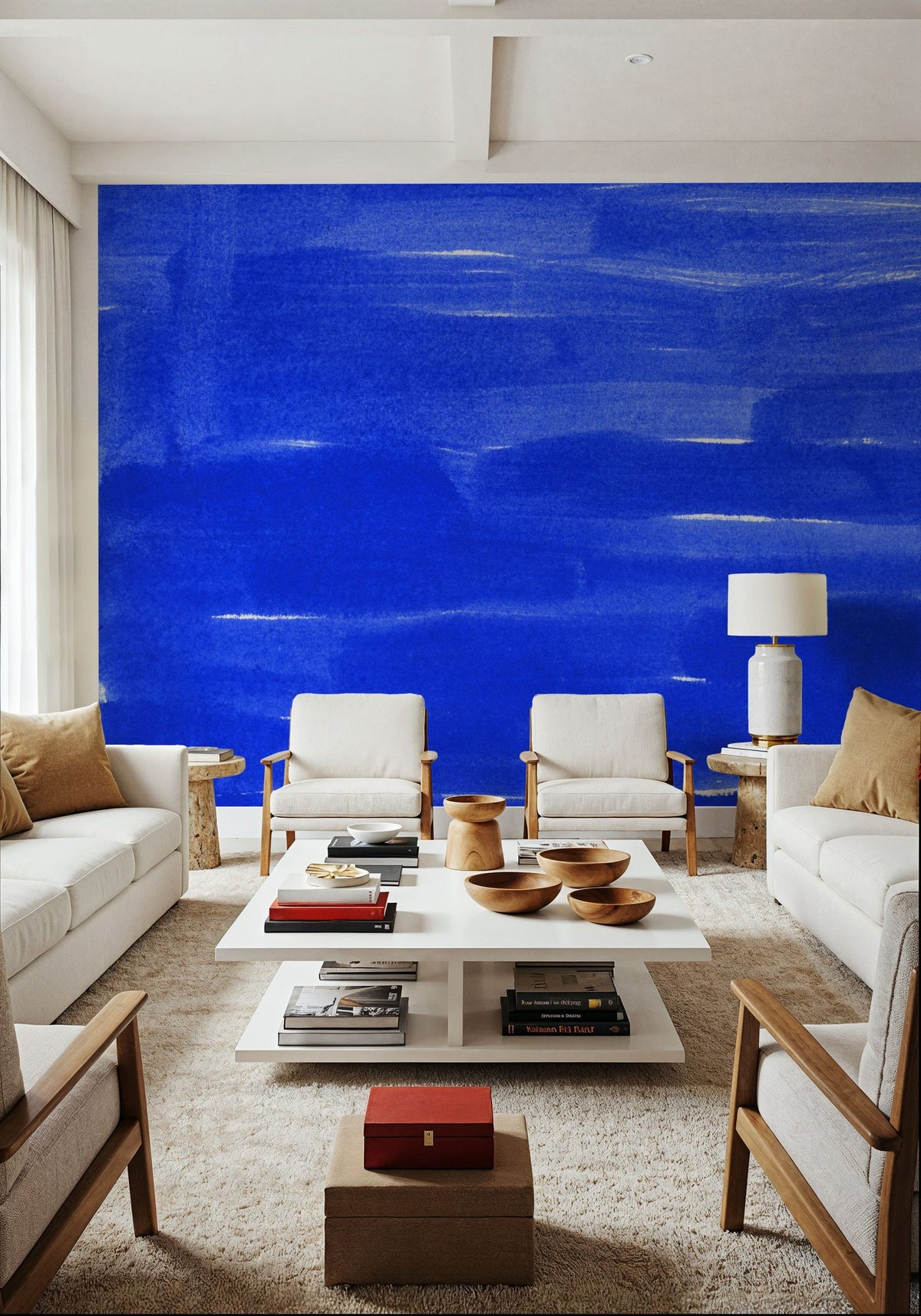 Denim Cloud Strokes Mural Wallpaper - room preview 06