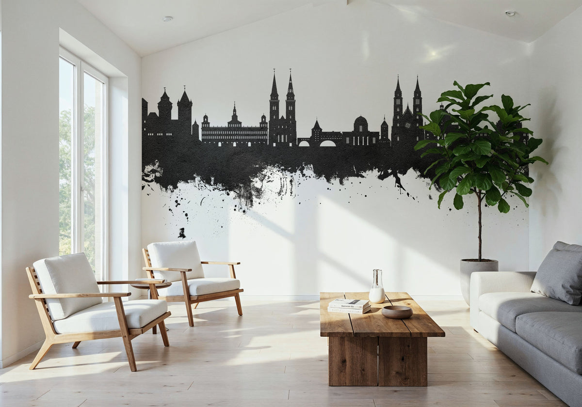 Nürnberg Germany Skyline Black & White Mural Wallpaper - room preview 06
