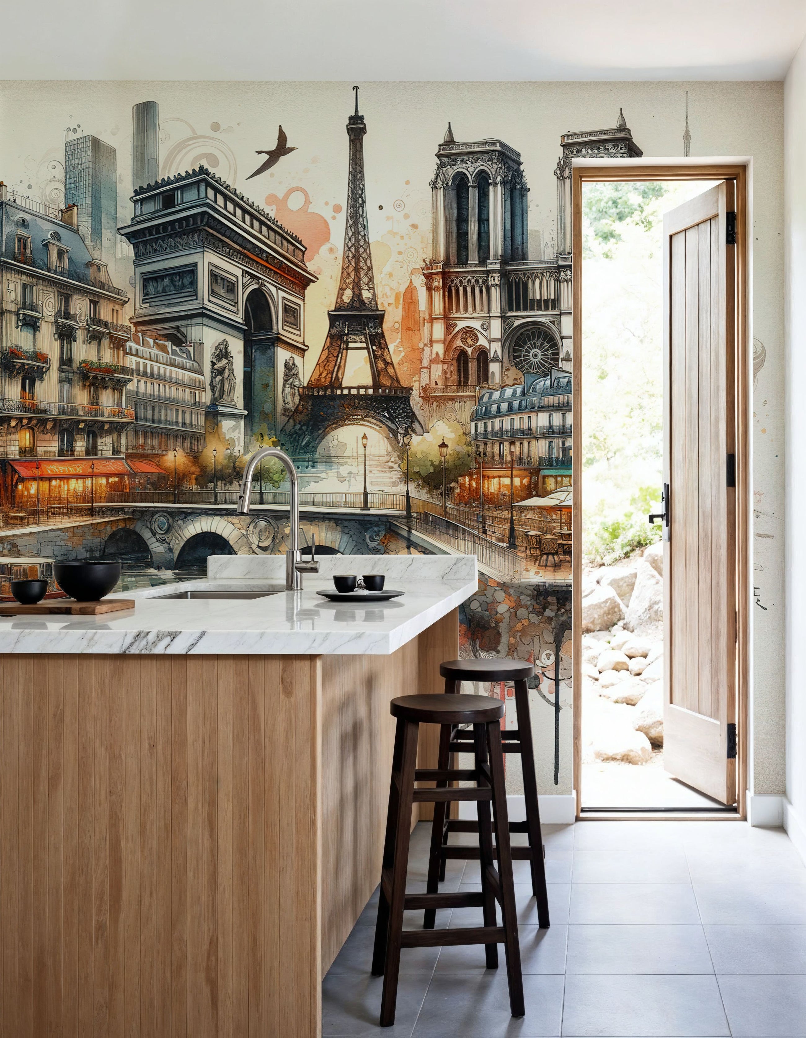 Watercolor Paris Mural Wallpaper