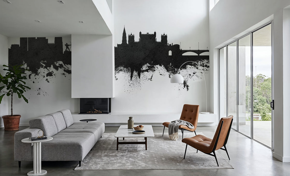 Nottingham England Skyline Black & White Mural Wallpaper - room preview 06