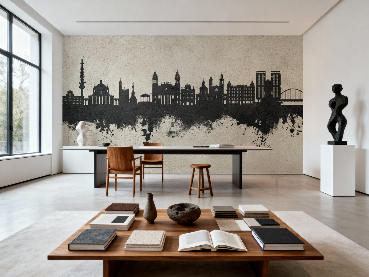 Pamplona Spain Skyline Concrete Mural Wallpaper - room preview 06