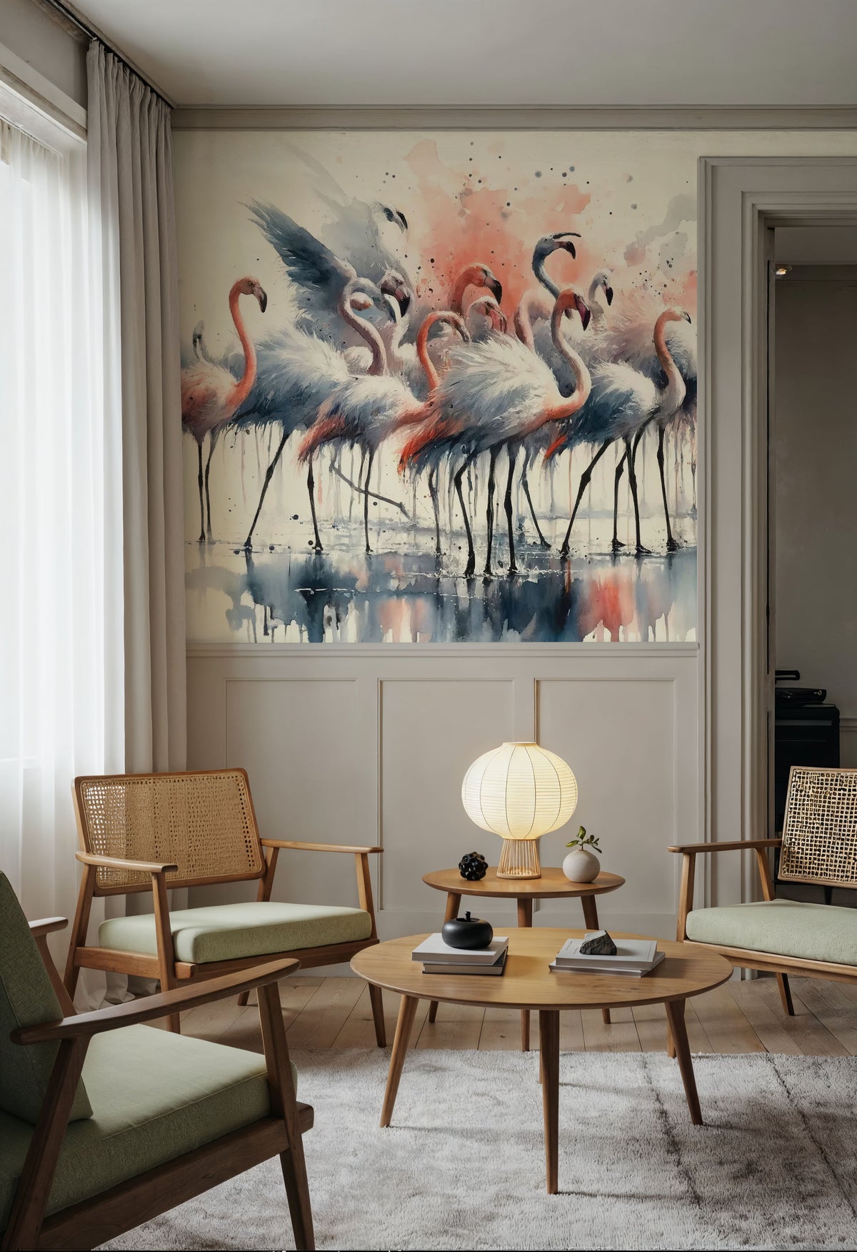Elegance of Flamingos At Rest Mural Wallpaper - room preview 06