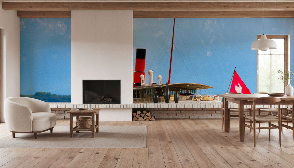 Lake Geneva Paddle Steamer Mural Wallpaper - room preview 06