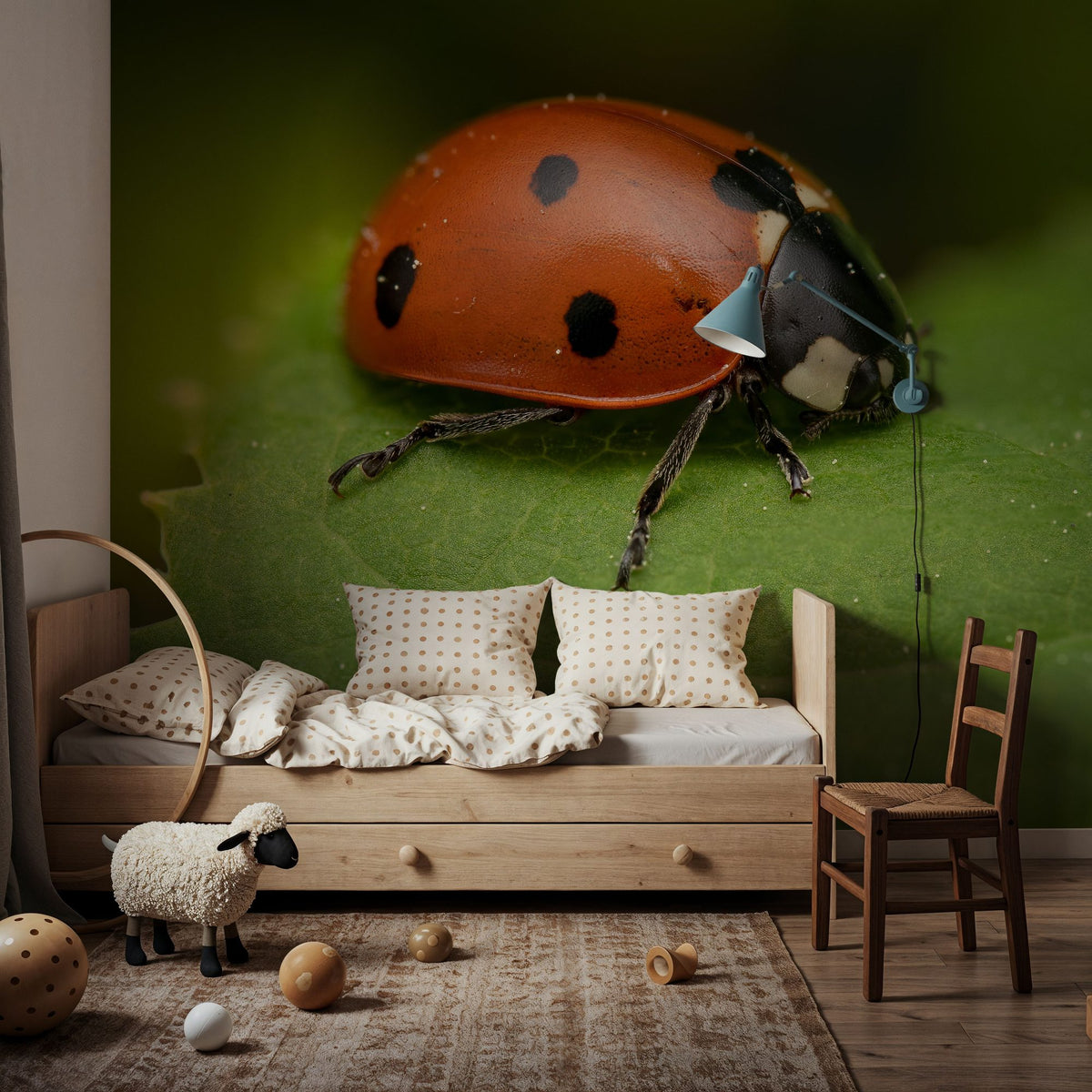 Ladybug on Leaf Mural Wallpaper - room preview 06