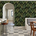 Bright Palms Pattern, Lush Green Mural Wallpaper - room preview 06