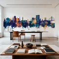 Savannah Georgia Skyline Blue & Bronze Mural Wallpaper - room preview 06
