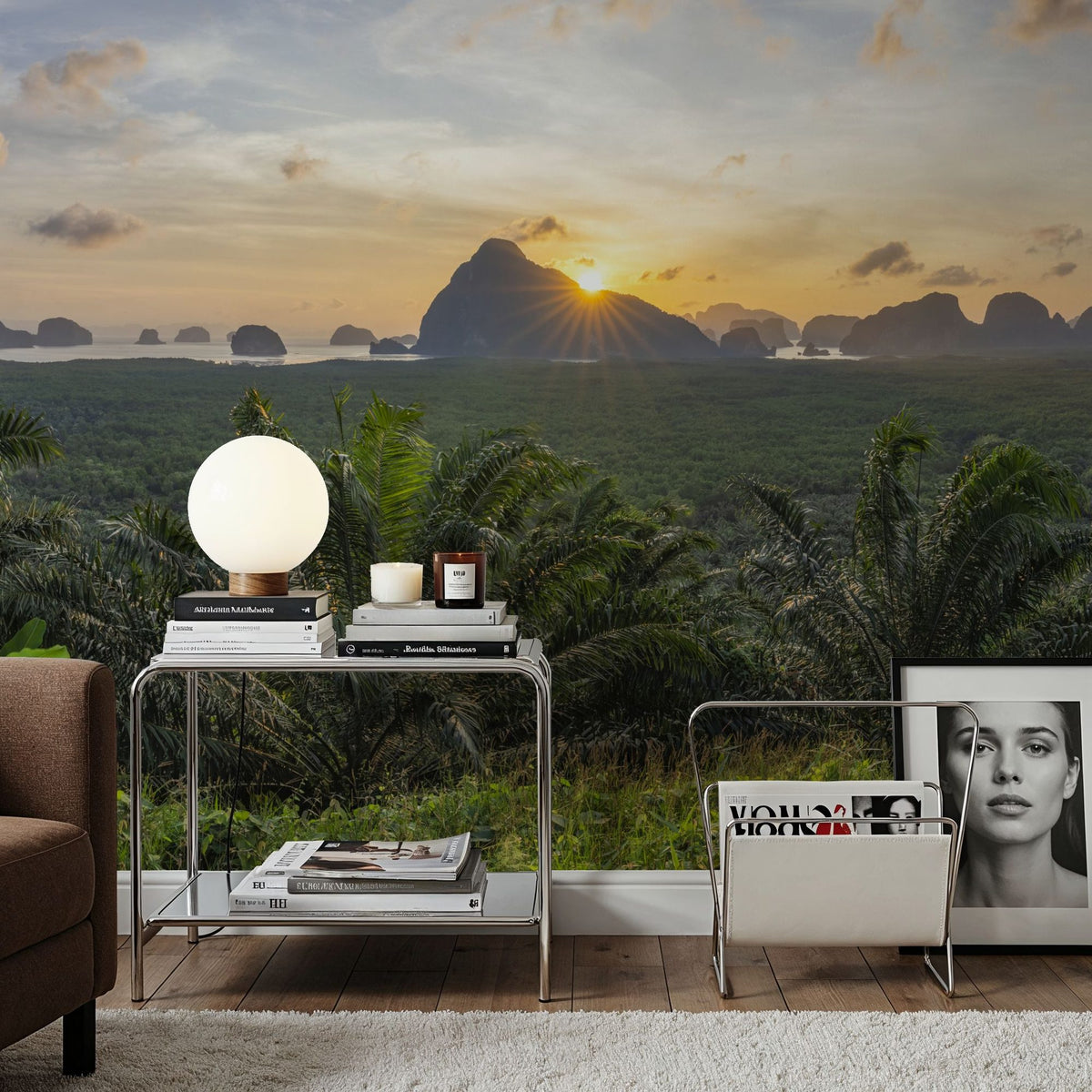 Tropical Sunset Vista Mural Wallpaper - Neutral Tone - room preview 06