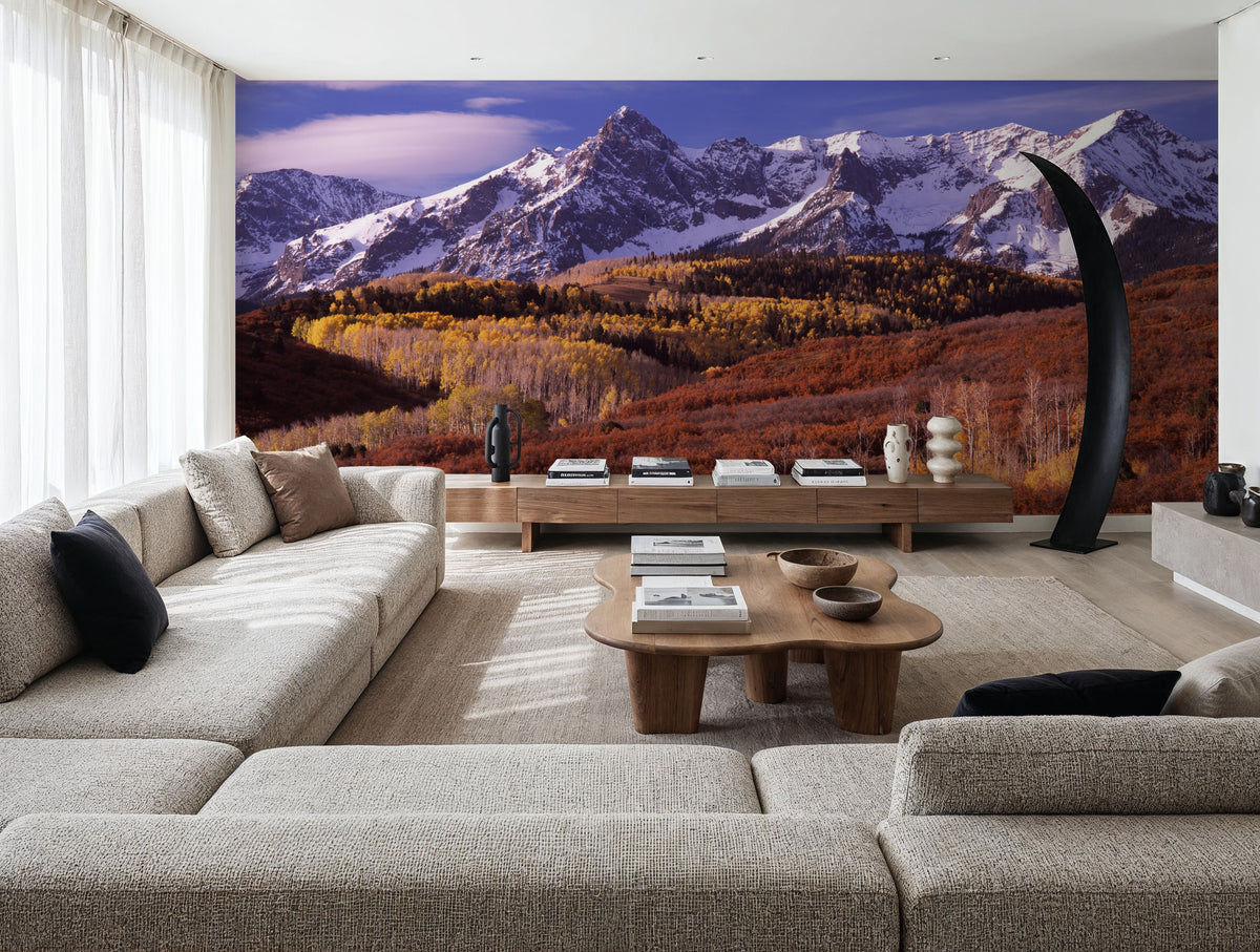 Misty Autumn Peaks Field Mural Wallpaper - room preview 06