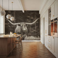 Longhorn Flowers Sepia Mural Wallpaper - room preview 06