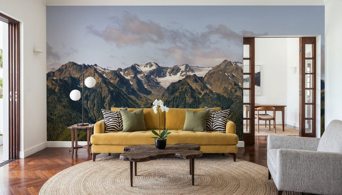 Olympic Mountains Mural Wallpaper - Neutral Tone - room preview 06