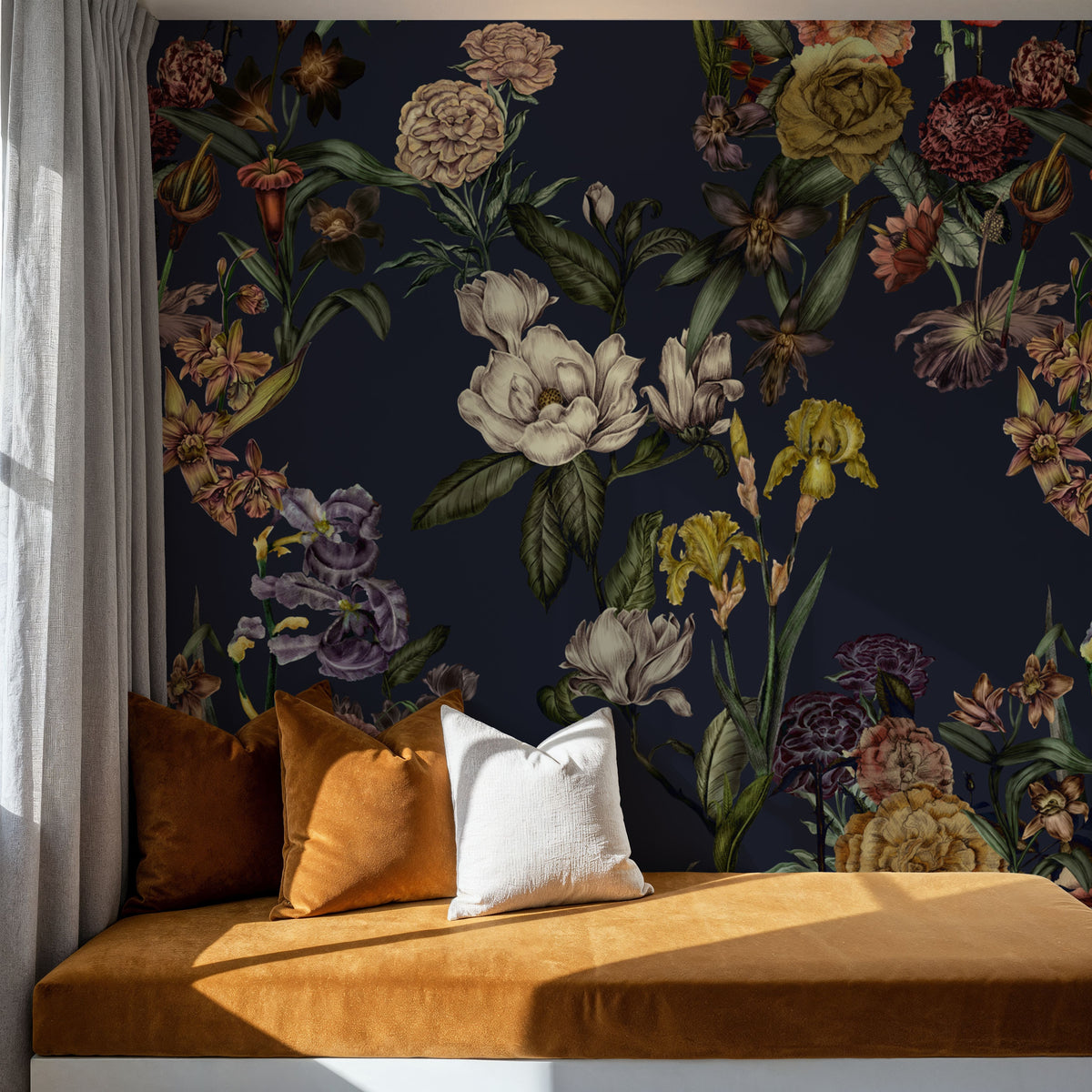Floral Gaze, Midnight Mural Wallpaper - room preview 06