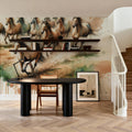 Horses Galloping Field Watercolor Mural Wallpaper - room preview 06