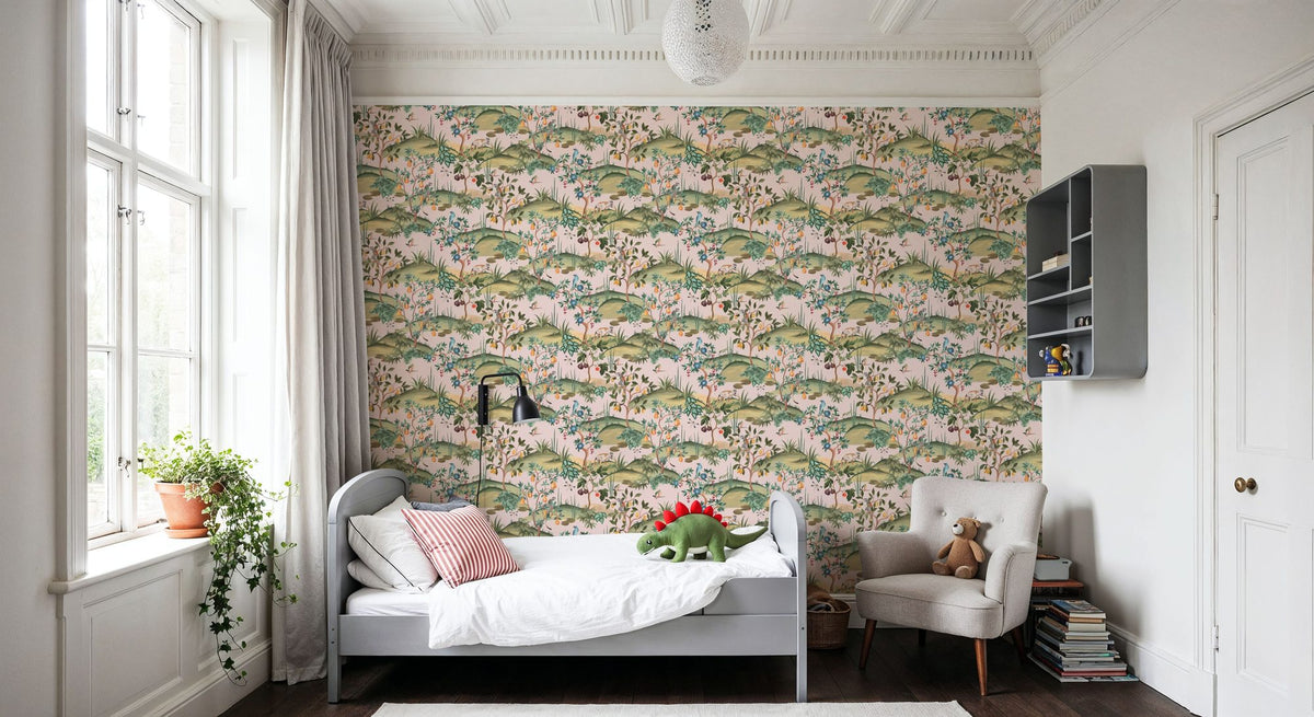 Orchard Reverie Pattern, Soft Pink Mural Wallpaper - room preview 06