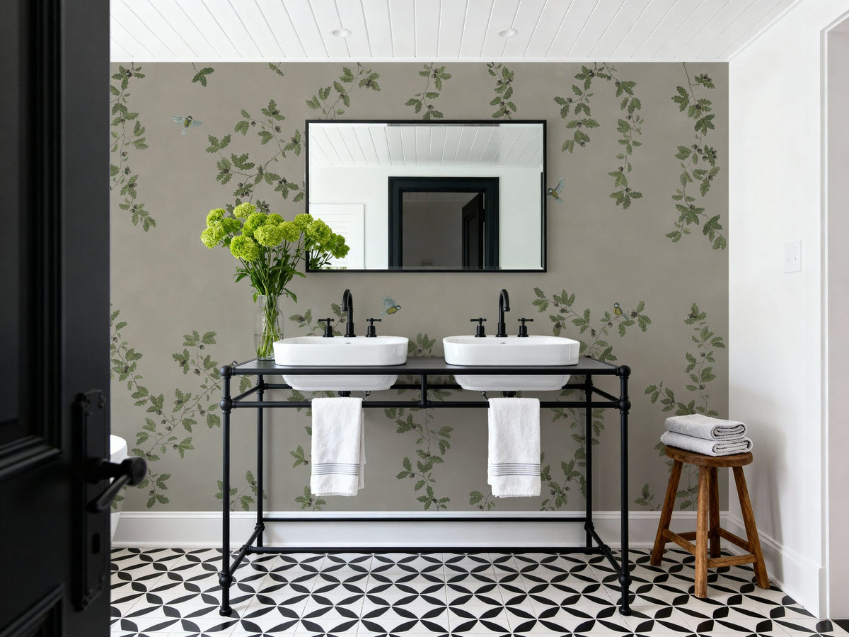 Oak Hollow, Greige Mural Wallpaper - room preview 06