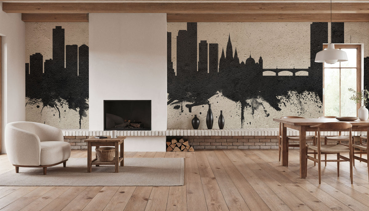 Melbourne Australia Skyline Concrete Mural Wallpaper - room preview 06