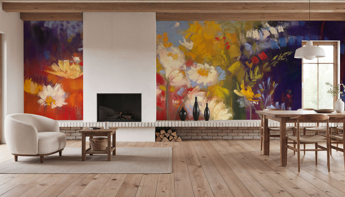 Contemporary Meadow Red Mural Wallpaper - room preview 06