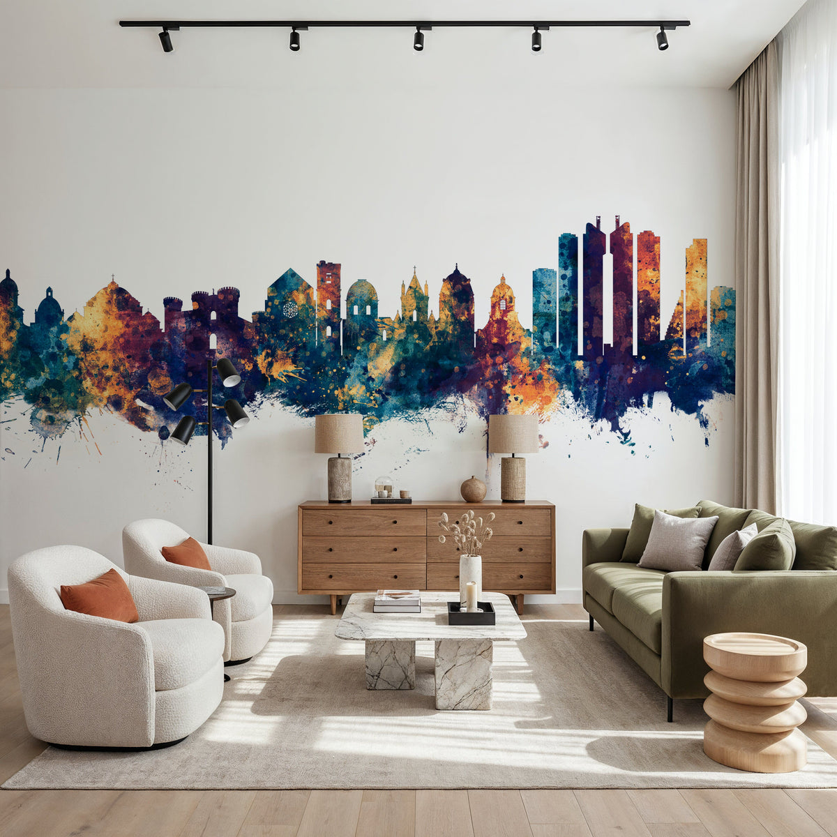 Naples Italy Skyline Blue & Bronze Mural Wallpaper - room preview 06