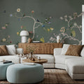 Birds in the Garden Dark Green Mural Wallpaper - room preview 06