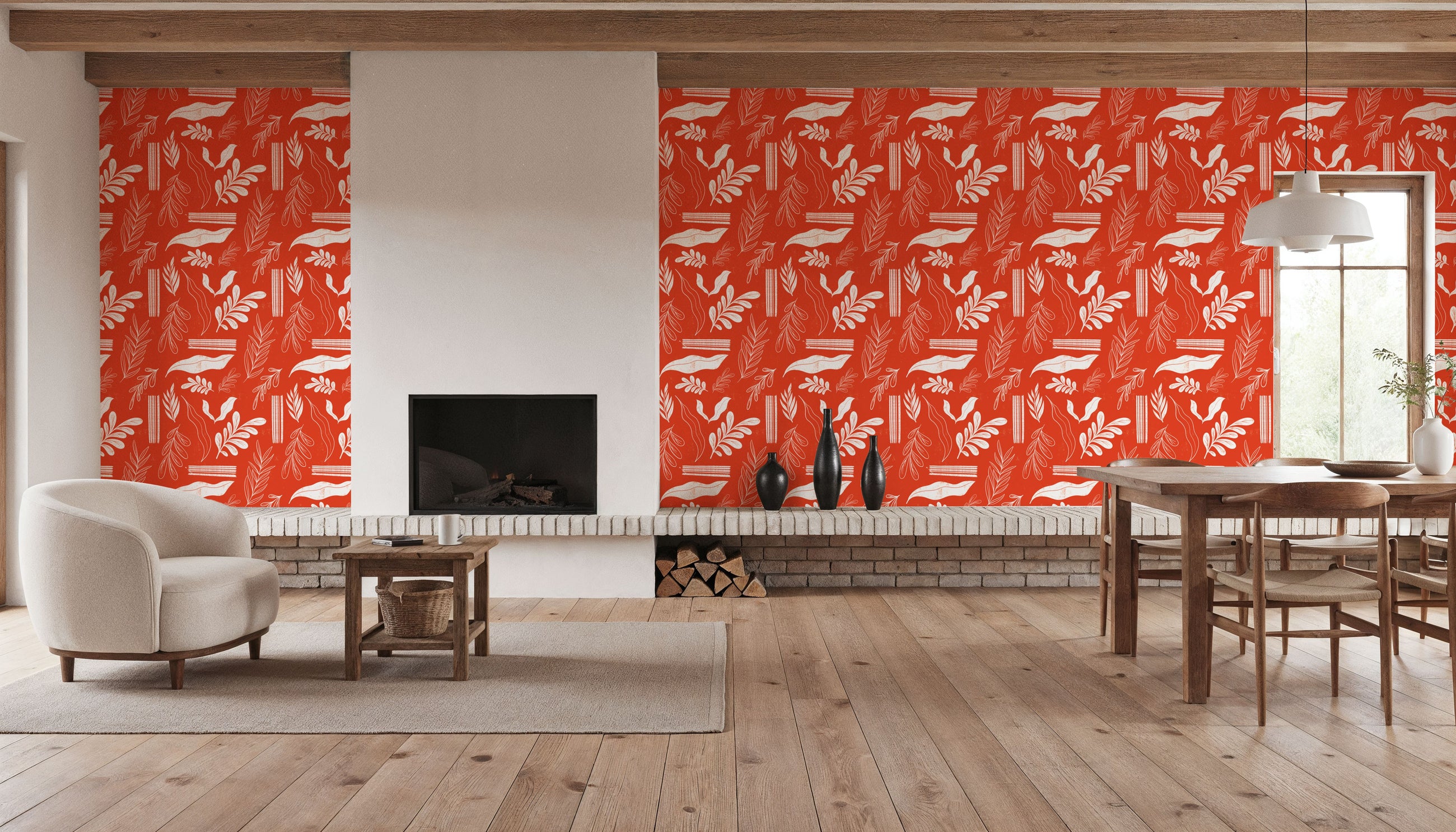 Autumn Leaves Red Mural Wallpaper