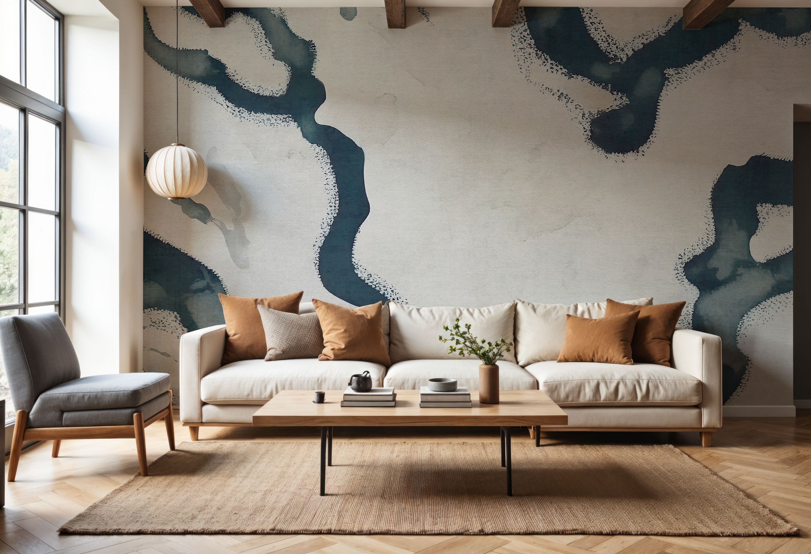 Abstract River Marks, Dark Teal Mural Wallpaper