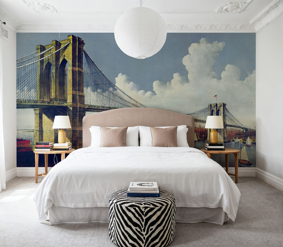 Vintage Illustration of East River Bridge, New York Mural Wallpaper - room preview 06