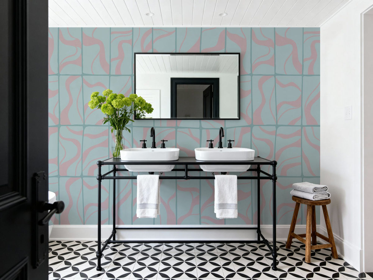Linear Drift, Sky & Pink Mural Wallpaper - room preview 06
