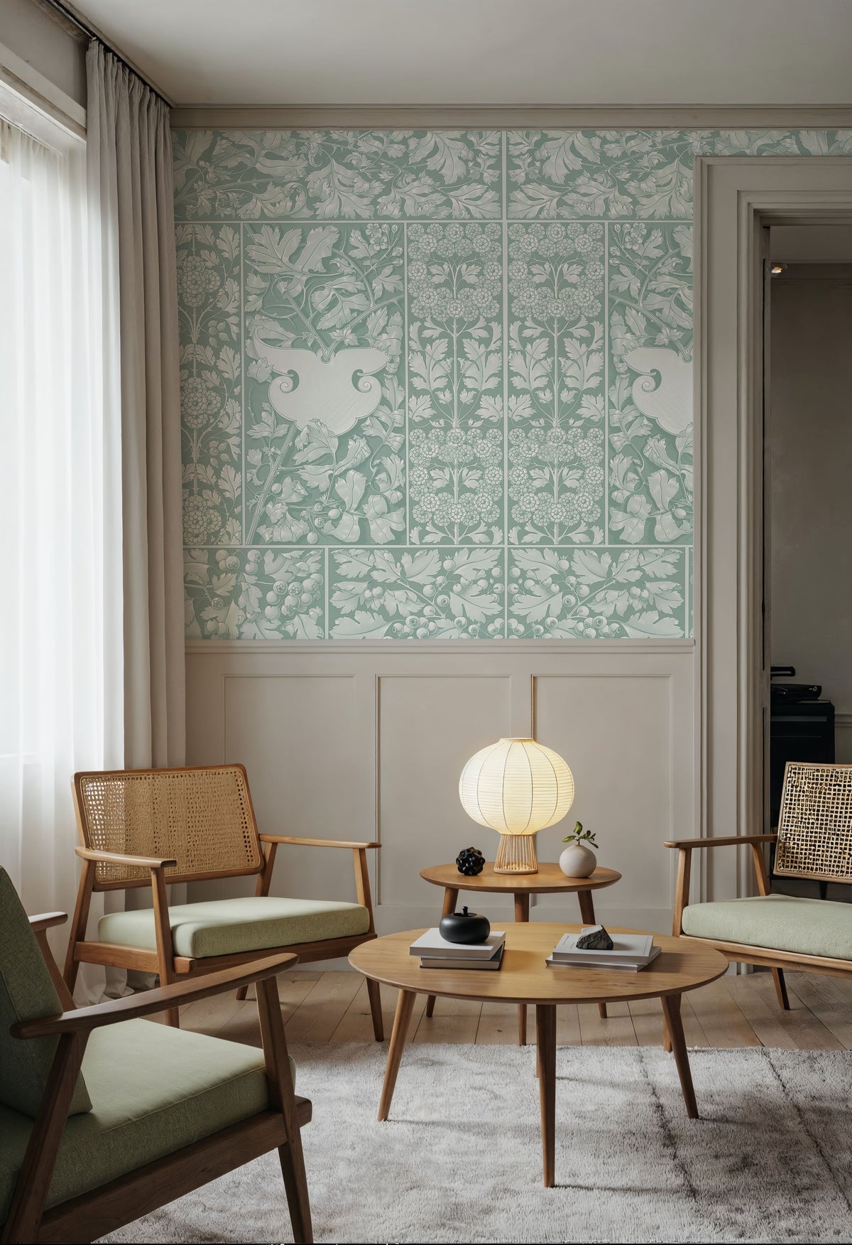 Flowers and Berries Teal Mural Wallpaper - room preview 06