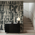 Letterpress Vintage Newspaper Collage, Black Mural Wallpaper - room preview 06