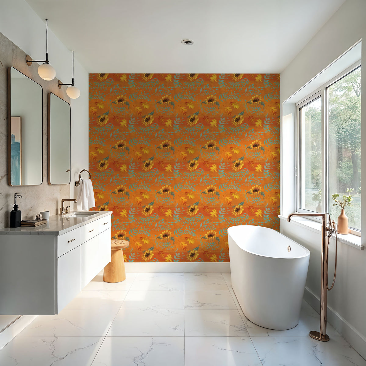 Fall Harvest Orange Mural Wallpaper - room preview 06