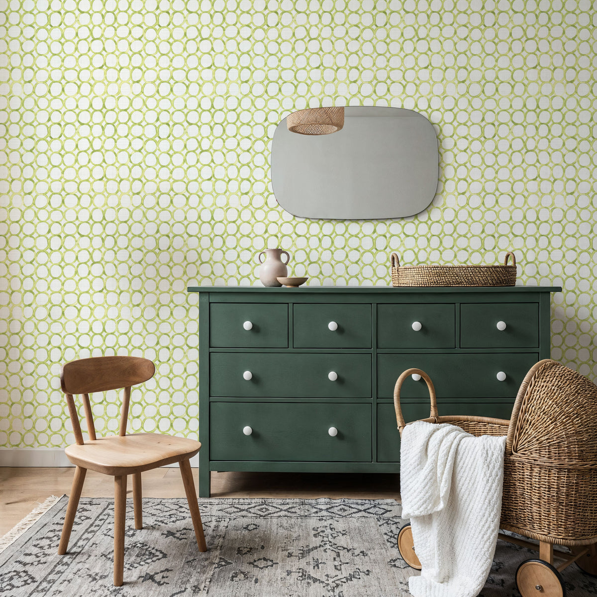 Mixed Green Circles Mural Wallpaper - room preview 06