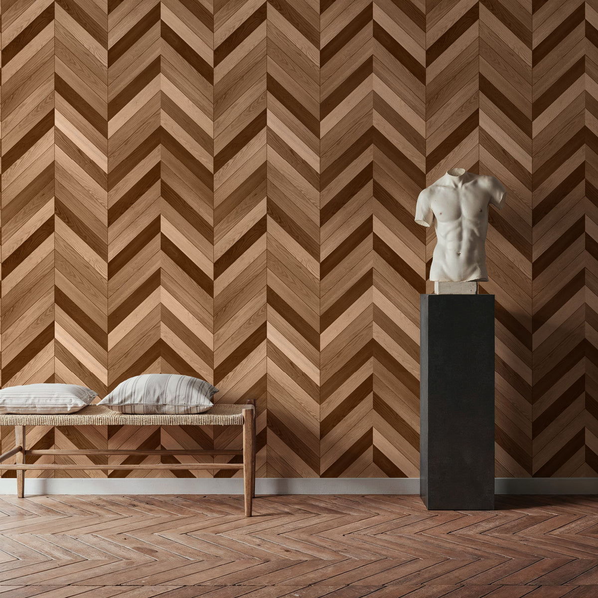 Chevron Wood, Walnut and Oak Mural Wallpaper - room preview 06