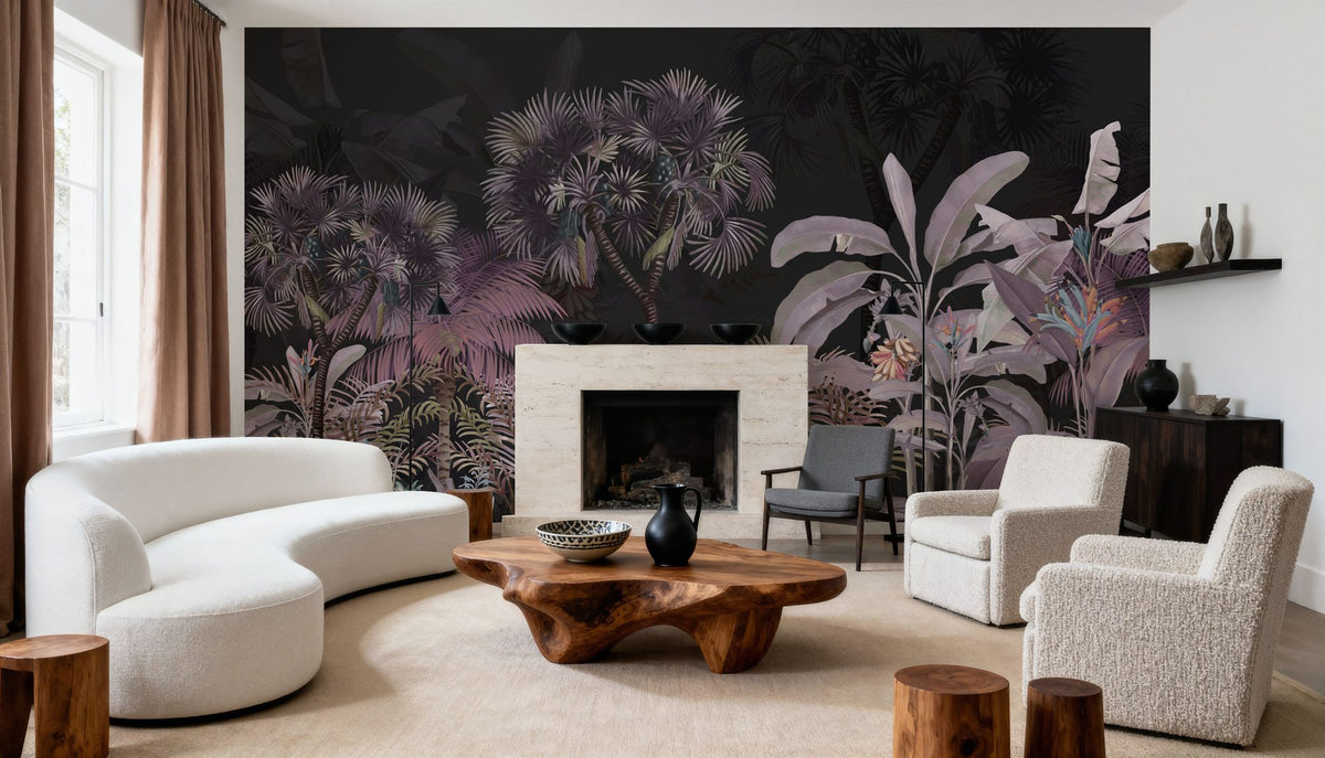 Tropical Forest Strolls Dark Purple Mural Wallpaper - room preview 06