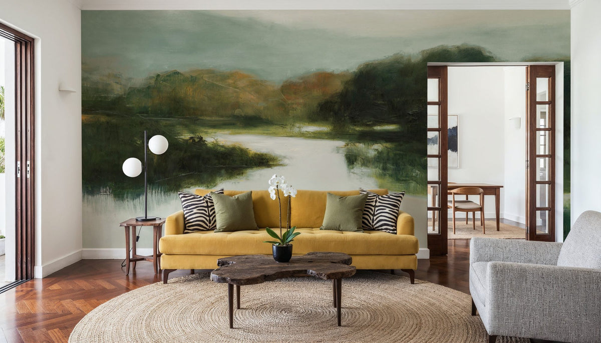 Mirror Lake Neutral Mural Wallpaper - room preview 06