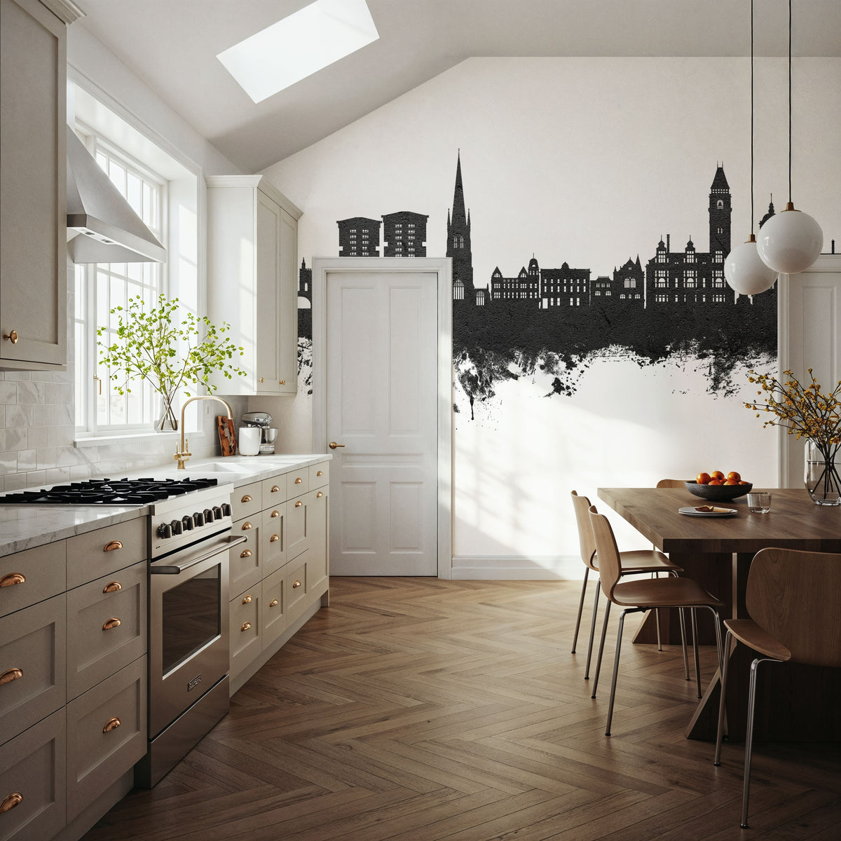 Wakefield England Skyline Black & White Mural Wallpaper - room preview 06