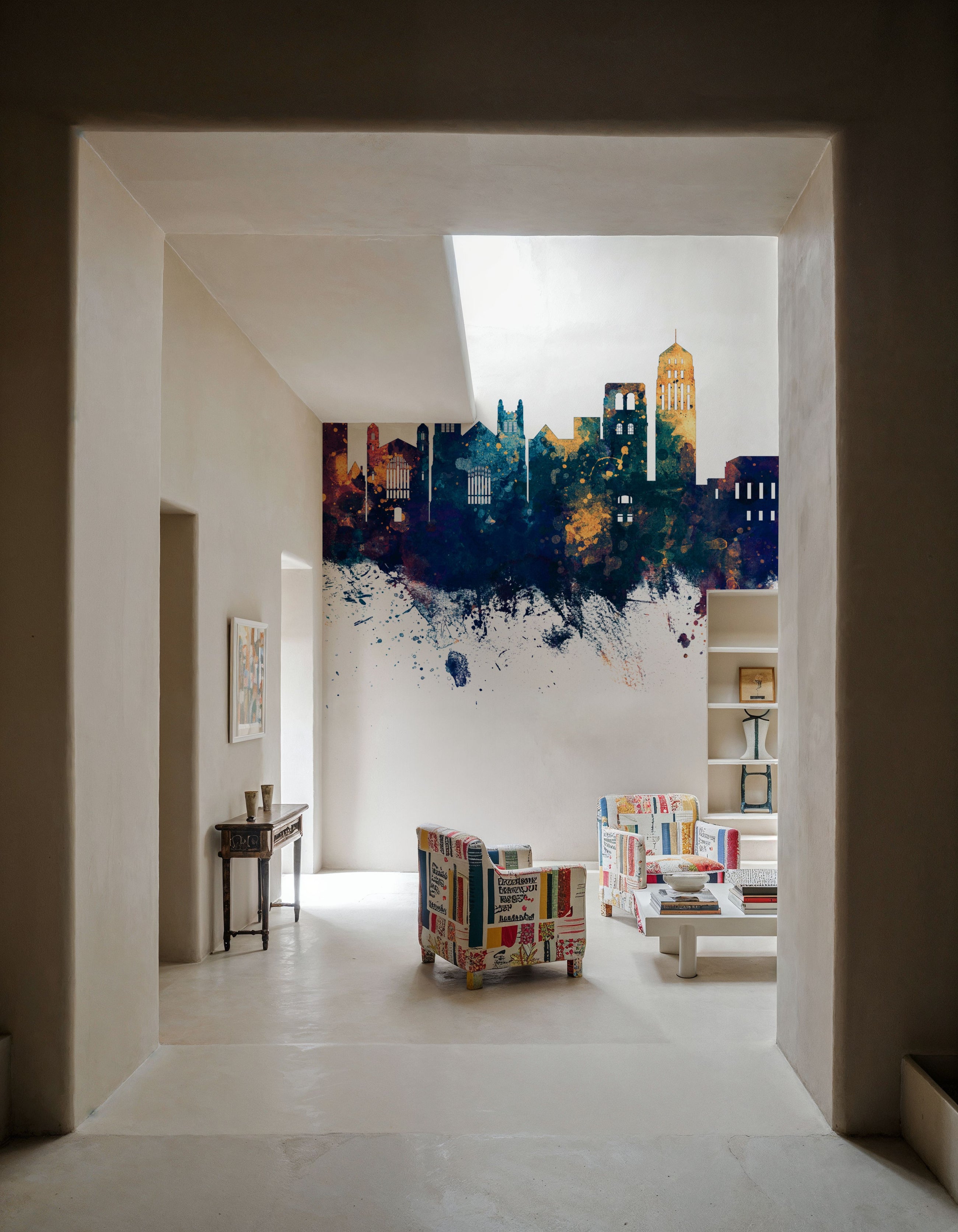 Ann Arbor Michigan Skyline Blue & Bronze Mural Wallpaper