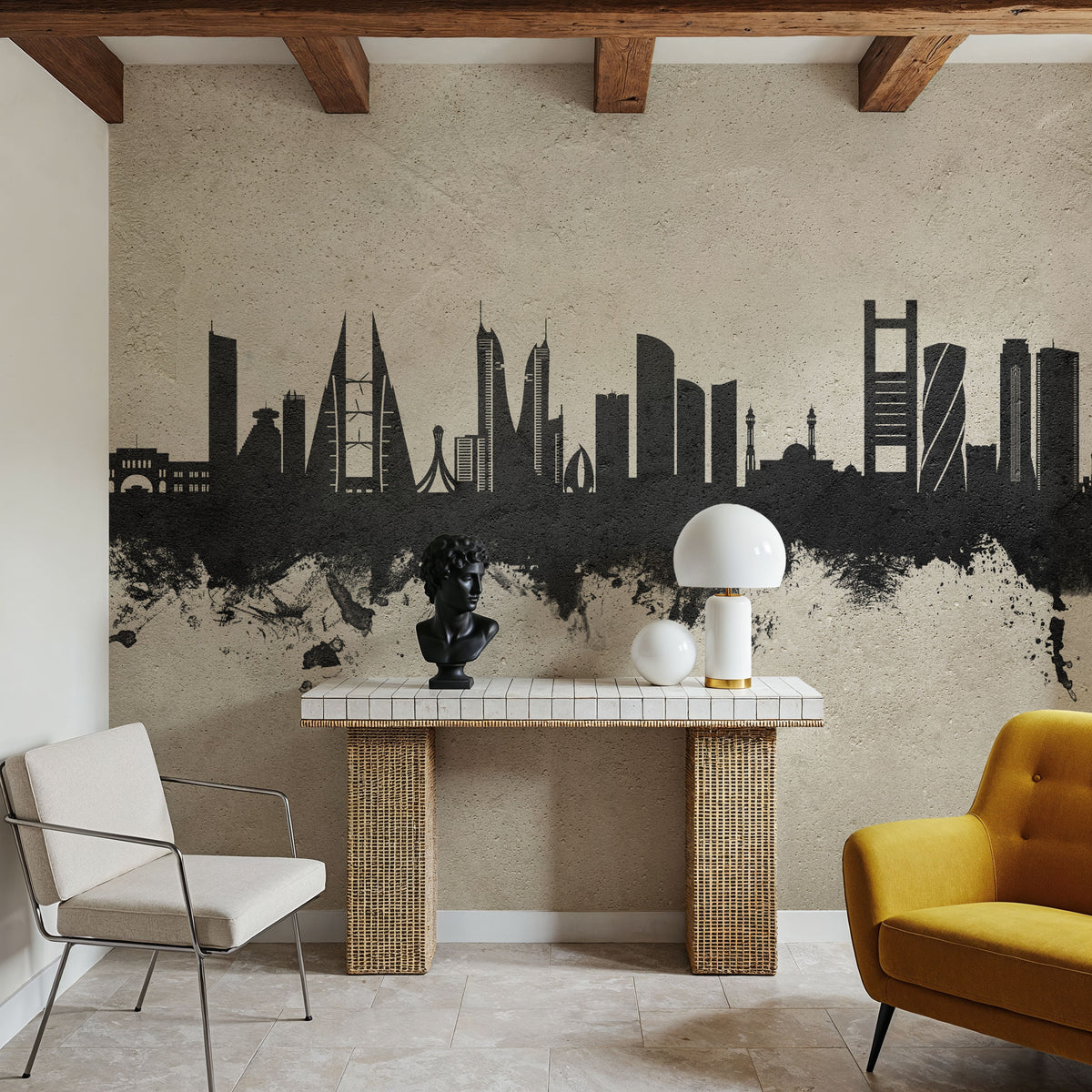 Manama Skyline Concrete Mural Wallpaper - room preview 06